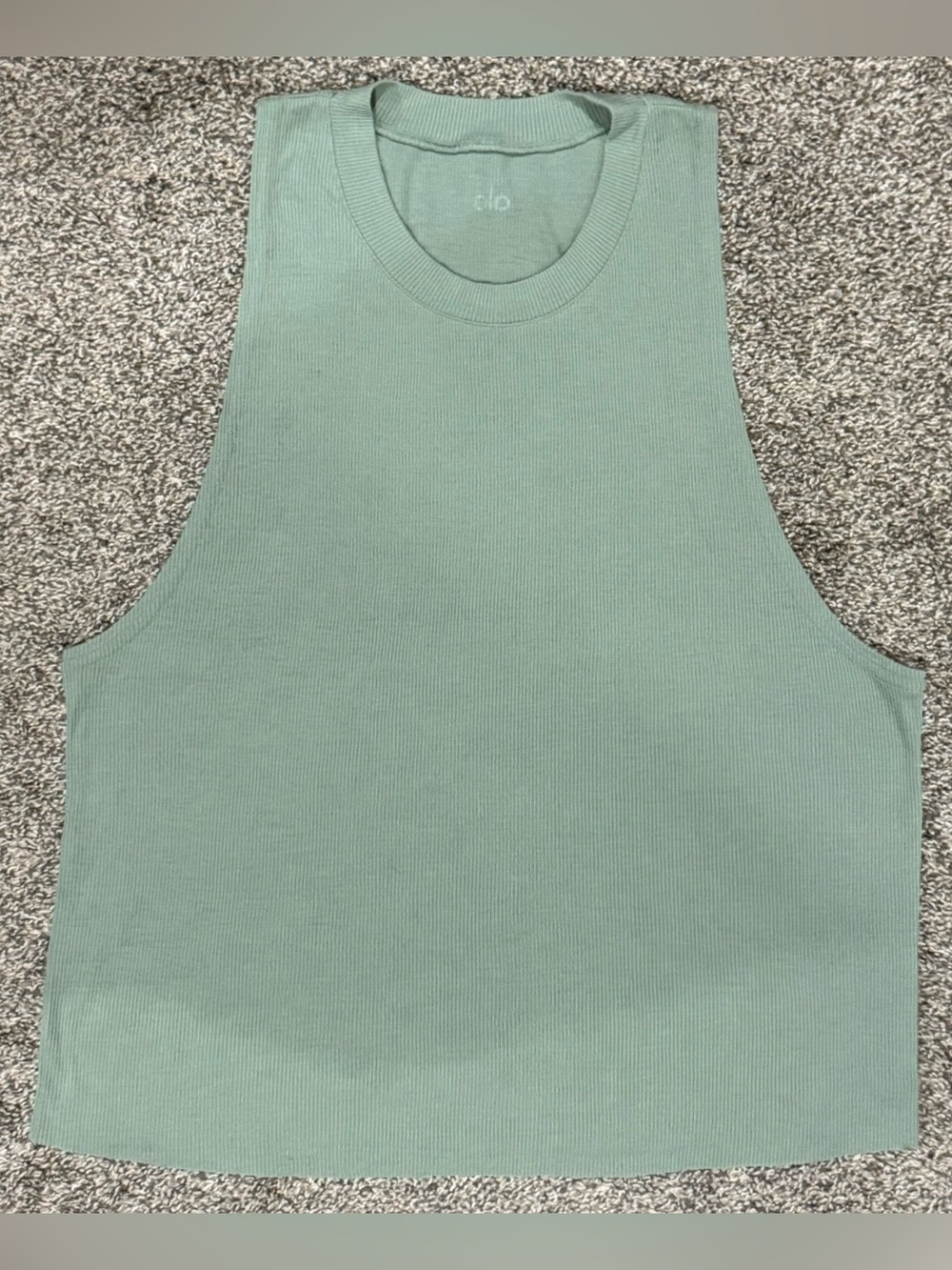 Alo Yoga Ribbed Tank Top Womens Size L Green High Neck Activewear Athleisure